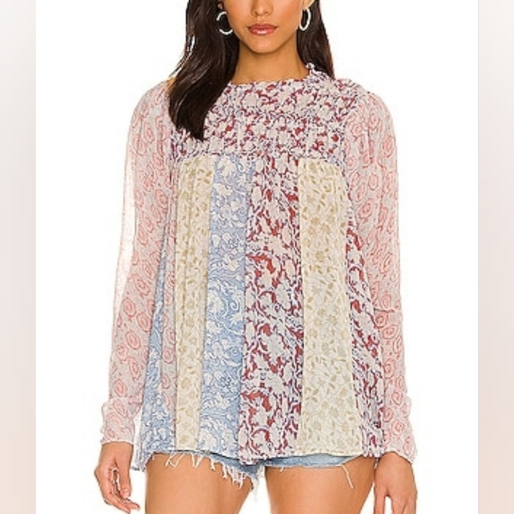 Free People Multi-Color Patchwork Sheer Tunic or Mini Dress Size XS
